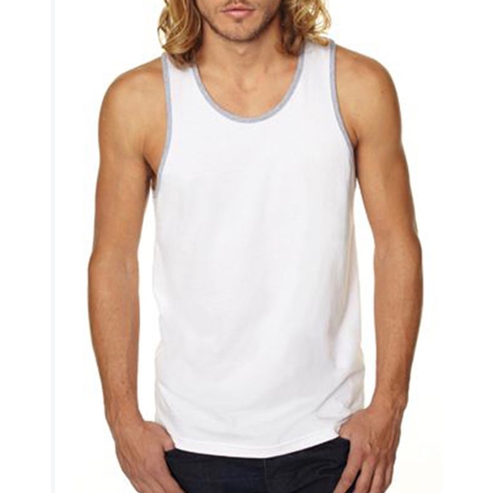 Parke & Ronen White Mesh Tank Top Gray Trim Men's Medium workout sumer gym